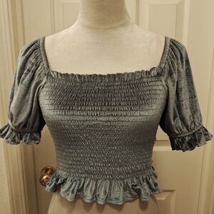 Y2K Rewind Velvet Crop Top w Smocked Bodice, Square Neck & Puff Sleeves.